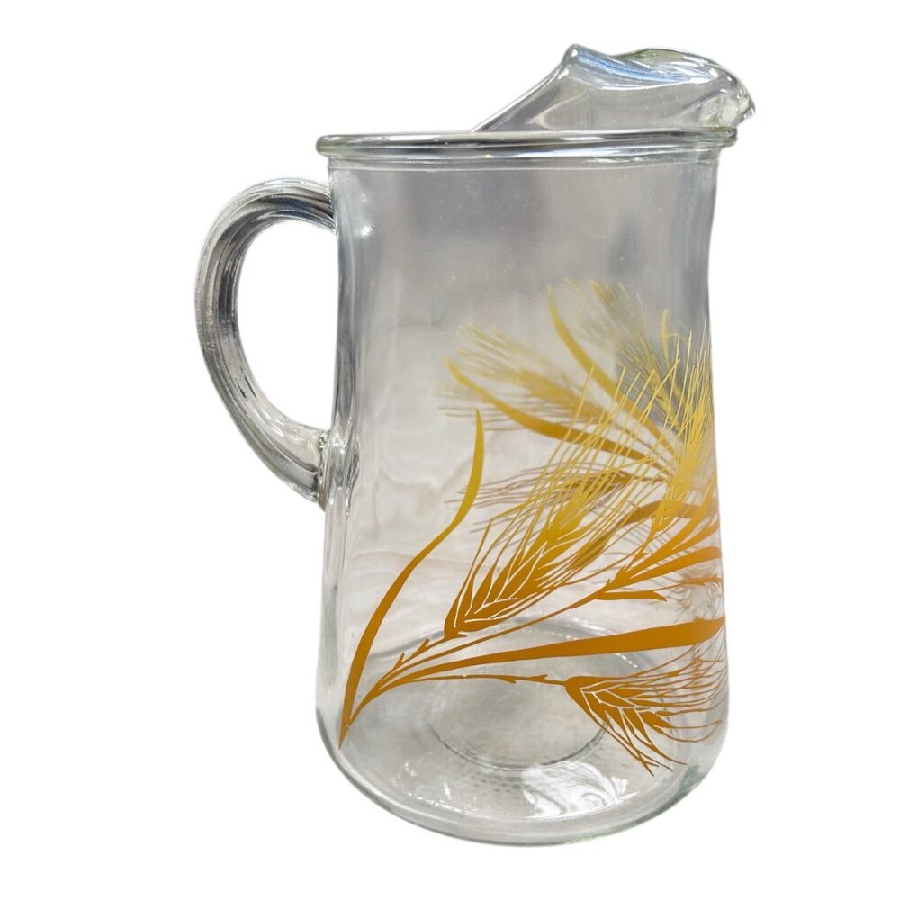 Vintage Libby Golden Wheat Pitcher Clear Glass Retro 70s Kitchenware